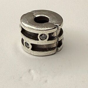 Pandora Sterling Silver Hinged Safety Clip w/ Clear CZ – Retired